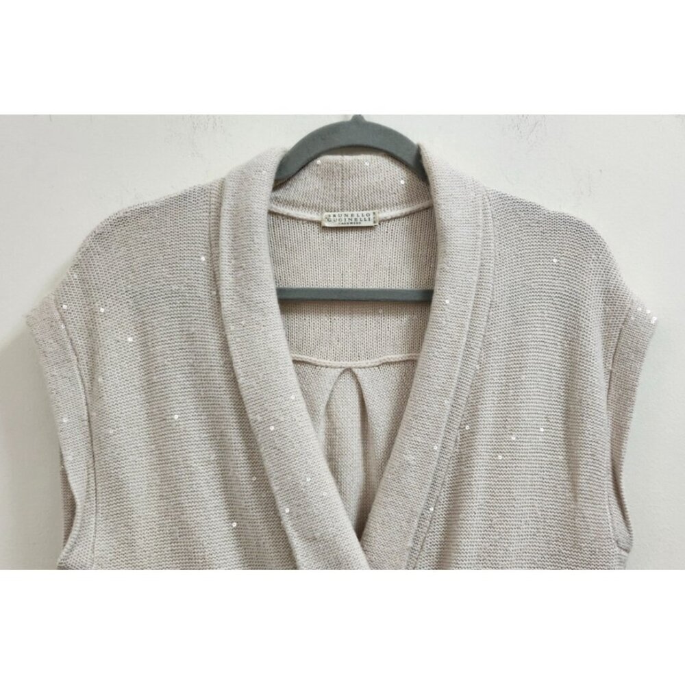 Brunello Cucinelli Cashmere Sleeveless Shawl Cardigan Speckled Knit Vest Double View 5